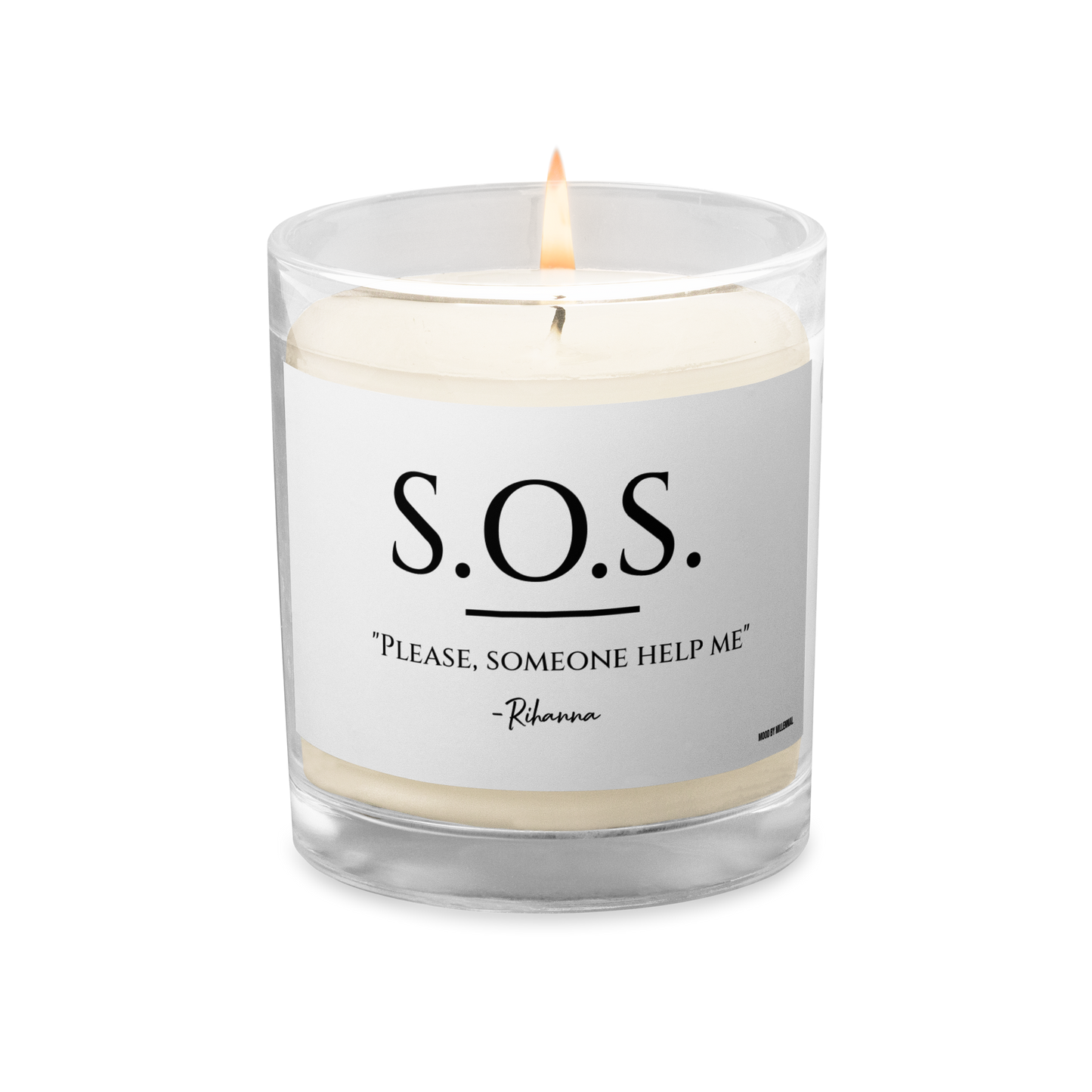 Lit SOS candle creating focused and calming atmosphere