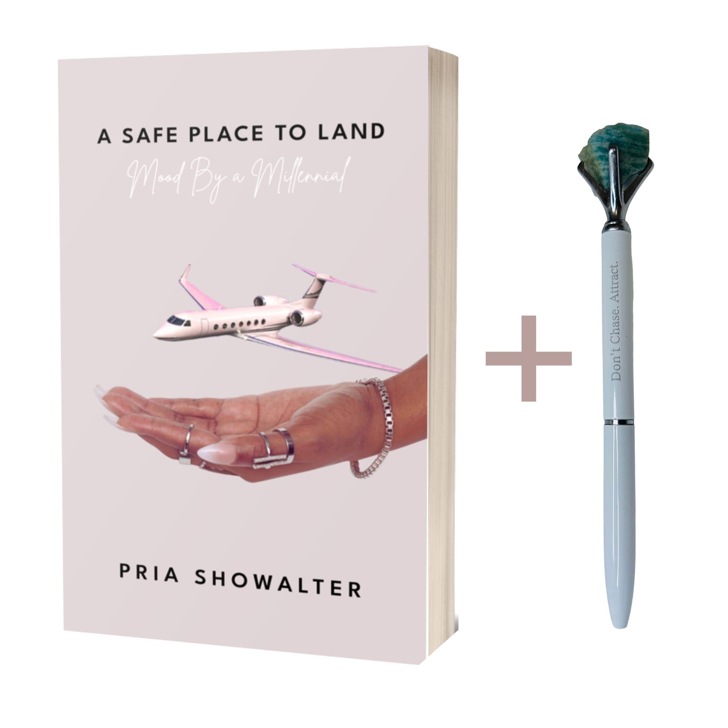 Mood by a Millennial self-help book paired with crystal manifestation pens – designed to support healing, growth, and self-discovery.