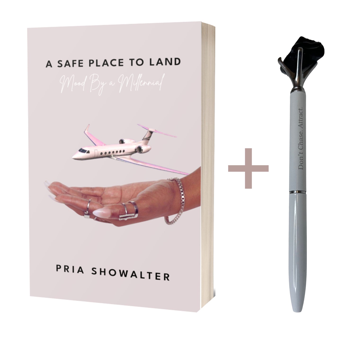 Mood by a Millennial self-help book paired with crystal manifestation pens – designed to support healing, growth, and self-discovery.