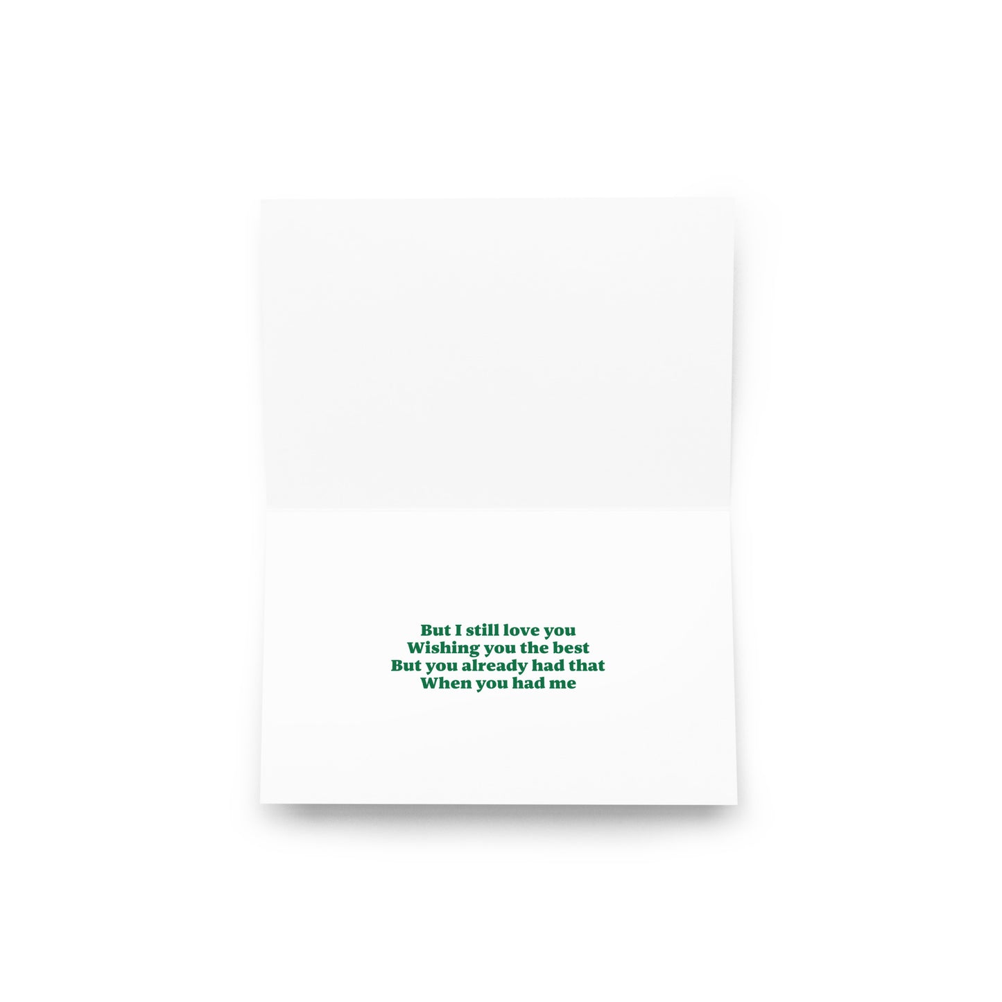 Inside Greeting card featuring a pop icon-inspired design with the phrase "I Hate You So Much Right Now..." on the front