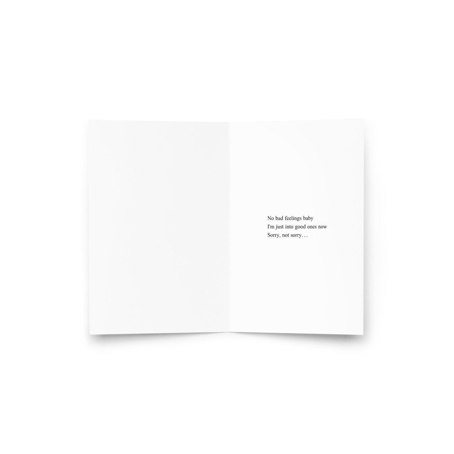 Inside Greeting card with the phrase "No Love Lost" on the front over a minimalist background
